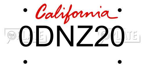 0DNZ20 California License Plate