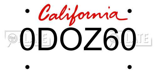 0DOZ60 California License Plate