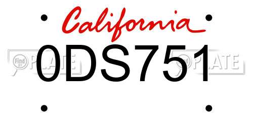 0DS751 California License Plate