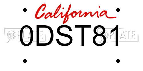 0DST81 California License Plate
