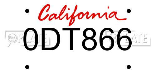 0DT866 California License Plate