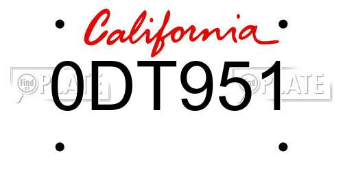 0DT951 California License Plate