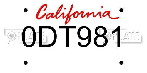 0DT981 California License Plate