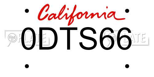 0DTS66 California License Plate
