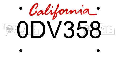0DV358 California License Plate