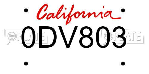 0DV803 California License Plate