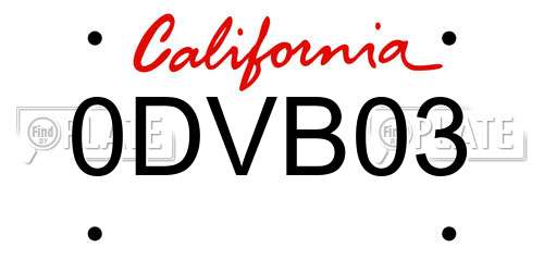 0DVB03 California License Plate