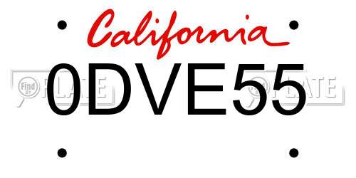 0DVE55 California License Plate