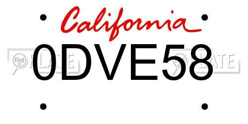 0DVE58 California License Plate
