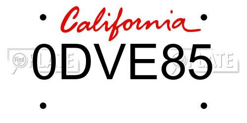 0DVE85 California License Plate