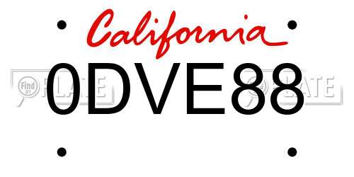 0DVE88 California License Plate