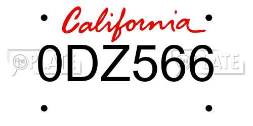 0DZ566 California License Plate