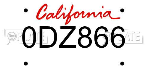 0DZ866 California License Plate