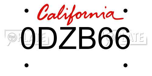 0DZB66 California License Plate