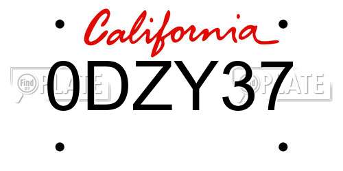 0DZY37 California License Plate