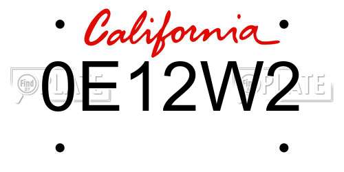 0E12W2 California License Plate