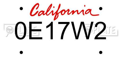 0E17W2 California License Plate