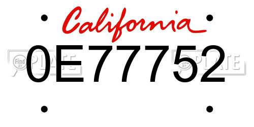 0E77752 California License Plate