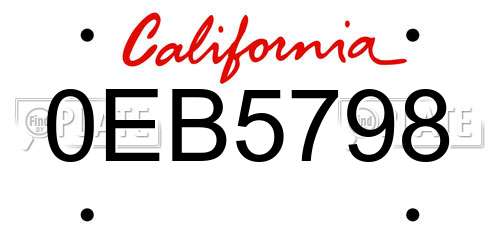 0EB5798 California License Plate