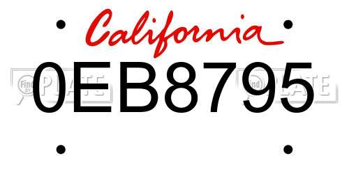 0EB8795 California License Plate