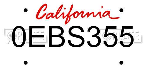 0EBS355 California License Plate