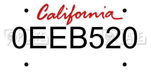 0EEB520 California License Plate
