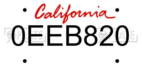 0EEB820 California License Plate