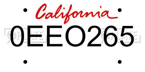 0EEO265 California License Plate