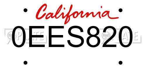 0EES820 California License Plate