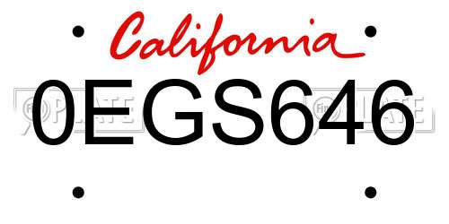 0EGS646 California License Plate