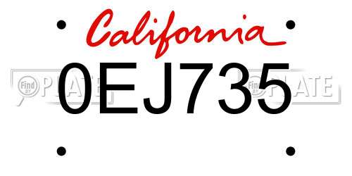0EJ735 California License Plate