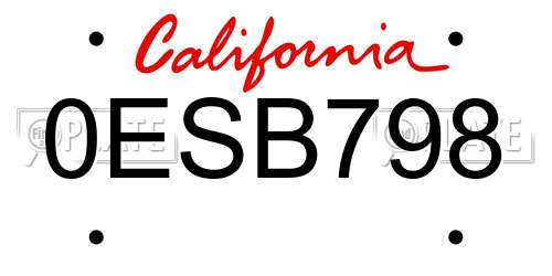 0ESB798 California License Plate