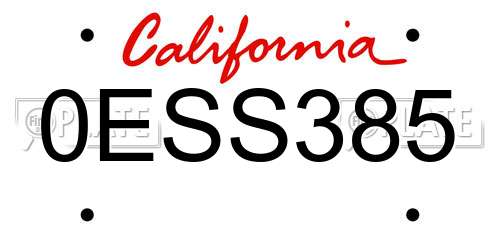 0ESS385 California License Plate