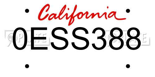 0ESS388 California License Plate