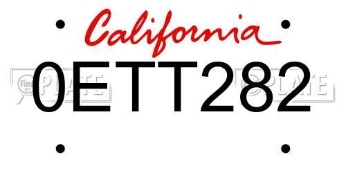 0ETT282 California License Plate