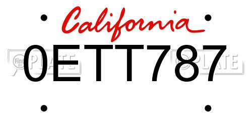 0ETT787 California License Plate