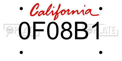 0F08B1 California License Plate