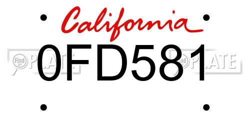 0FD581 California License Plate