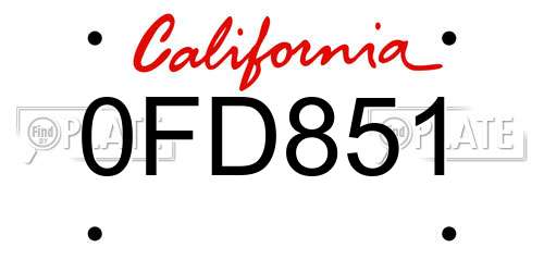 0FD851 California License Plate