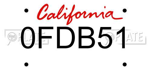 0FDB51 California License Plate