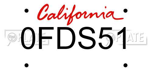 0FDS51 California License Plate