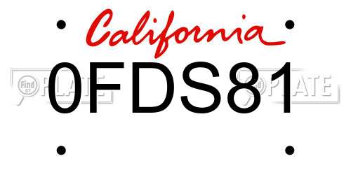 0FDS81 California License Plate