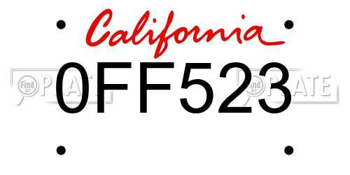 0FF523 California License Plate