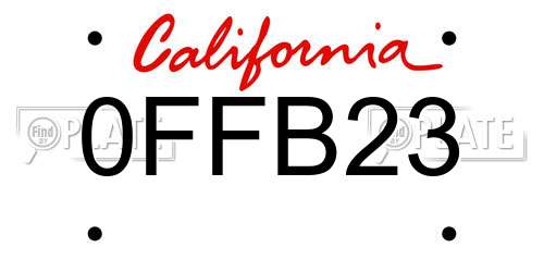 0FFB23 California License Plate