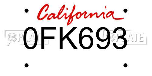 0FK693 California License Plate
