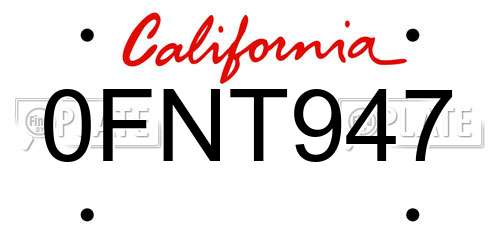 0FNT947 California License Plate