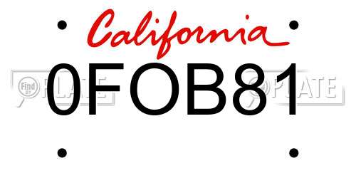 0FOB81 California License Plate