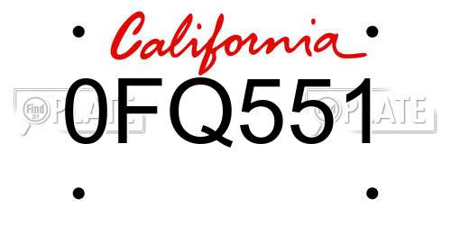 0FQ551 California License Plate