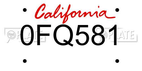 0FQ581 California License Plate
