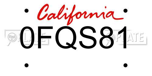 0FQS81 California License Plate
